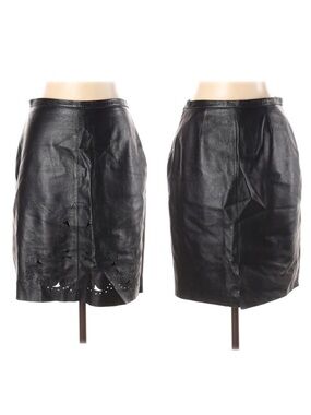 B&J Lasercut Black Leather Edgy Midi Skirt 10